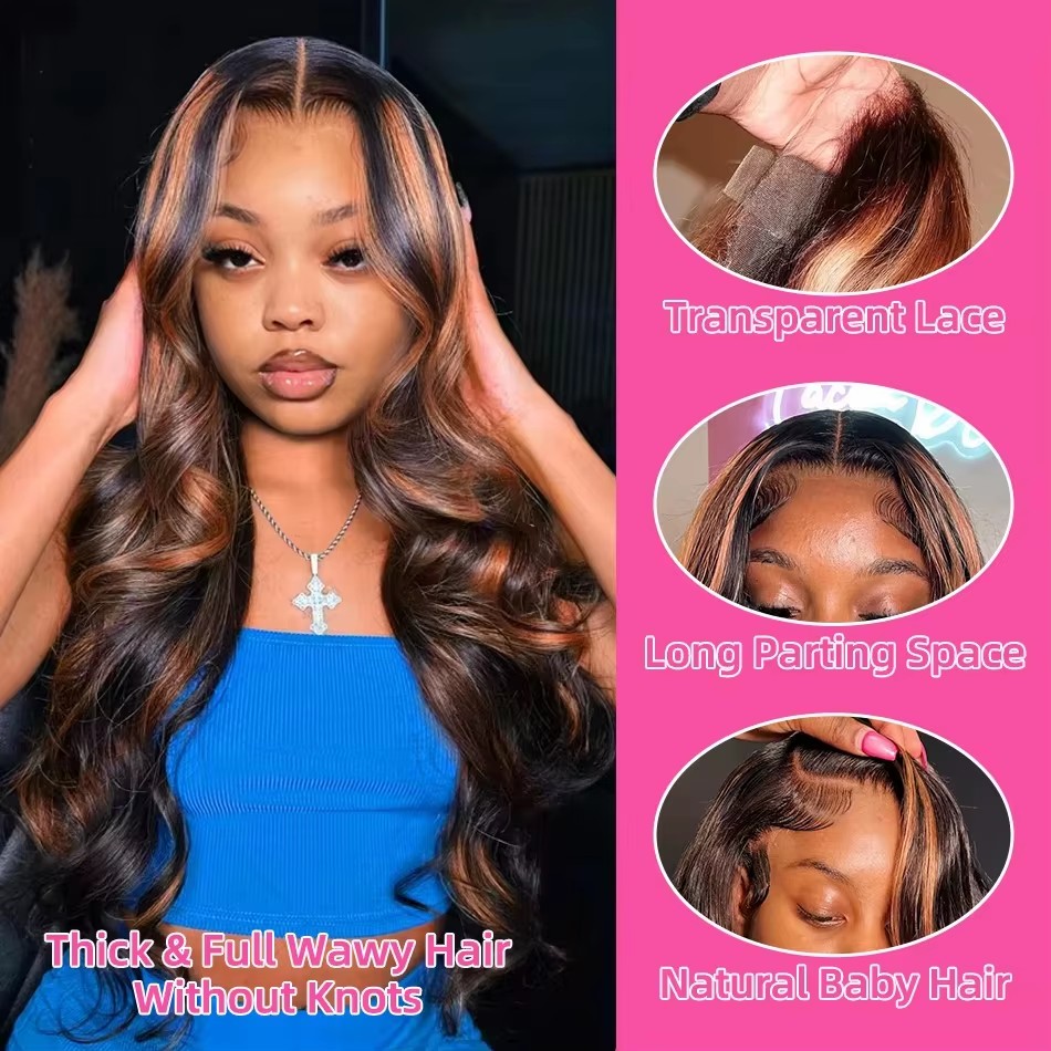 Eyelash Extension Natural Look - Highlight Ombre 13x4 Lace Front Perücken